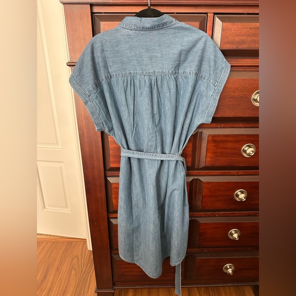 Vintage X America Sz L Blue Denim 100% Cotton Shirt Dress Tie Waist Button Up - Picture 2 of 6